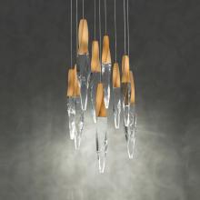  BPD13209-AB - Kindjal 9 Light LED 3000K/3500K/4000K 120V-277V Multi-Light Pendant in Aged Brass with Clear Optic