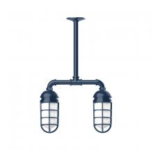Montclair Light Works MSA050-50-G07 - Vaportite, 2-light stem hung pendant with frosted glass and cast guard, Navy