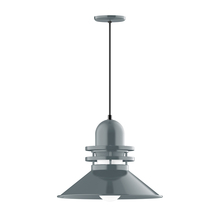 Montclair Light Works PEB151-40-C11 - 18" Atomic shade, pendant with Gray and Yellow Dot Fabric Cord and canopy, Slate Gray