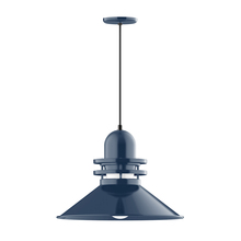 Montclair Light Works PEB152-50-C11 - 20" Atomic shade, pendant with Gray and Yellow Dot Fabric Cord and canopy, Navy