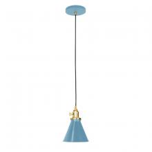 Montclair Light Works PEB405-54-91-C27 - 6" Uno Pendant, neutral argyle fabric cord with canopy, Light Blue with Brushed Brass Hardware
