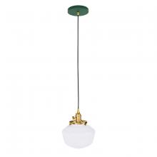 Montclair Light Works PEB413-42-91-C25 - 8" Uno Pendant, polished copper fabric cord with canopy, Forest Green with Brushed Brass Hardwar