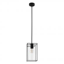  205296A - Loncino - 1 LT Mini Pendant with a Structured Black Open Frame and Clear Glass Shade. 1-60W E26 Bulb