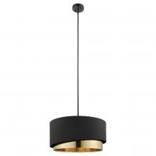  39925A - 1 Lt Pendant With a Black Finish and Black and Gold Drum Shaped Shade