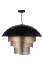  P1011FBMG-LED - 31.25 Dia Sculptural Statement Dome Pendant with Perforated Metal Shades in Flat Black/Matte Gold