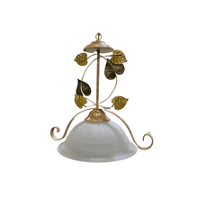  76201 - 1-Light Pendant in Antique Brass with Green and Yellow Leaves