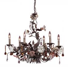  85002 - Cristallo Fiore 6-Light Chandelier in Deep Rust with Clear and Amber Florets