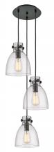  113-410-1PS-BK-G412-8SDY - Newton Bell - 3 Light - 16 inch - Matte Black - Multi Pendant