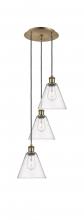  113B-3P-AB-GBC-84 - Berkshire - 3 Light - 15 inch - Antique Brass - Cord Hung - Multi Pendant