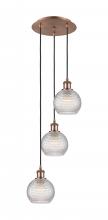  113B-3P-AC-G122C-6CL - Athens - 3 Light - 12 inch - Antique Copper - Cord Hung - Multi Pendant