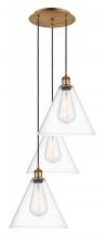  113B-3P-BB-GBC-122 - Berkshire - 3 Light - 19 inch - Brushed Brass - Cord Hung - Multi Pendant