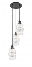  113B-3P-BK-G557-6CL - Vaz - 3 Light - 12 inch - Matte Black - Cord hung - Multi Pendant