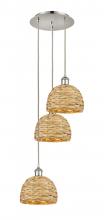  113B-3P-PN-RBD-8-NAT - Woven Rattan - 3 Light - 15 inch - Polished Nickel - Cord hung - Multi Pendant