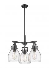  411-3CR-BK-G412-7SDY - Newton Bell - 3 Light - 21 inch - Matte Black - Pendant