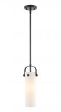  423-1S-BK-G423-12WH - Pilaster II Cylinder - 1 Light - 12 inch Long Glass - Matte Black - Pendant