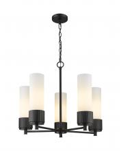  428-5CR-BK-G428-12WH - Bolivar - 5 Light - 25 inch - Matte Black - Chain Hung - Chandelier