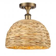  516-1C-BB-RBD-12-NAT - Woven Rattan - 1 Light - 12 inch - Brushed Brass - Semi-Flush Mount