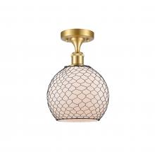  516-1C-SG-G121-8CBK - Farmhouse Chicken Wire - 1 Light - 8 inch - Satin Gold - Semi-Flush Mount