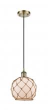  516-1P-AB-G121-8RB - Farmhouse Rope - 1 Light - 8 inch - Antique Brass - Cord hung - Mini Pendant