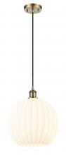  516-1P-AB-G1217-12WV - White Venetian - 1 Light - 12 inch - Antique Brass - Cord Hung - Mini Pendant