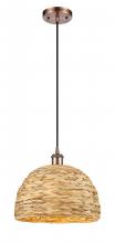  516-1P-AC-RBD-12-NAT - Woven Rattan - 1 Light - 12 inch - Antique Copper - Mini Pendant