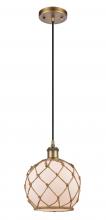  516-1P-BB-G121-8RB - Farmhouse Rope - 1 Light - 8 inch - Brushed Brass - Cord hung - Mini Pendant