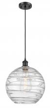  516-1P-BK-G1213-12 - Athens Deco Swirl - 1 Light - 12 inch - Matte Black - Cord hung - Mini Pendant