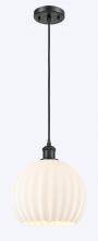  516-1P-BK-G1217-10WV - White Venetian - 1 Light - 10 inch - Matte Black - Cord Hung - Mini Pendant