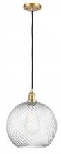  516-1P-SG-G1214-12 - Athens Twisted Swirl - 1 Light - 12 inch - Satin Gold - Cord hung - Mini Pendant