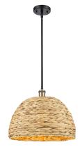  516-1S-BAB-RBD-16-NAT - Woven Rattan - 1 Light - 16 inch - Black Antique Brass - Mini Pendant