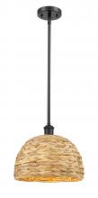  516-1S-BK-RBD-12-NAT - Woven Rattan - 1 Light - 12 inch - Matte Black - Mini Pendant