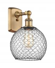  516-1W-BB-G122-8CBK - Farmhouse Chicken Wire - 1 Light - 8 inch - Brushed Brass - Sconce