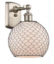  516-1W-SN-G121-8CBK - Farmhouse Chicken Wire - 1 Light - 8 inch - Brushed Satin Nickel - Sconce