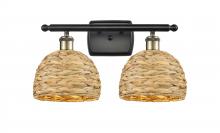  516-2W-BAB-RBD-8-NAT - Woven Rattan - 2 Light - 18 inch - Black Antique Brass - Bath Vanity Light