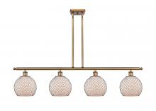  516-4I-BB-G121-8CBK - Farmhouse Chicken Wire - 4 Light - 48 inch - Brushed Brass - Cord hung - Island Light