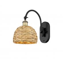  518-1W-BAB-RBD-8-NAT - Woven Rattan - 1 Light - 8 inch - Black Antique Brass - Sconce