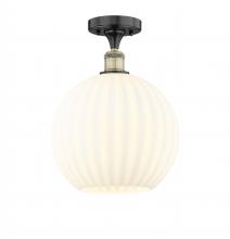  616-1F-BAB-G1217-12WV - White Venetian - 1 Light - 12 inch - Black Antique Brass - Semi-Flush Mount