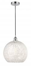  616-1P-PC-G1216-14WM - White Mouchette - 1 Light - 14 inch - Polished Chrome - Cord Hung - Pendant