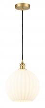  616-1P-SG-G1217-12WV - White Venetian - 1 Light - 12 inch - Satin Gold - Cord Hung - Mini Pendant