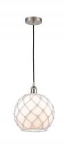  616-1P-SN-G121-10RW - Farmhouse Rope - 1 Light - 10 inch - Brushed Satin Nickel - Cord hung - Mini Pendant