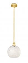  616-1S-SG-G1216-10WM - White Mouchette - 1 Light - 10 inch - Satin Gold - Stem Hung - Mini Pendant