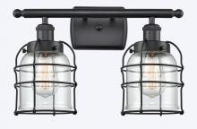  916-2W-BK-G52-CE - Bell Cage - 2 Light - 16 inch - Matte Black - Bath Vanity Light