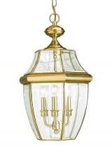  6039EN-02 - Lancaster traditional 3-light LED outdoor exterior pendant in polished brass gold finish with clear