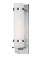  8718301EN3-04 - Alban modern 1-light LED outdoor exterior large round wall lantern sconce in satin aluminum silver f