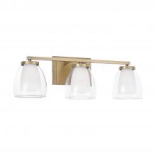  155931AD - 3-Light Vanity in Aged Brass with Layered White and Clear Glass