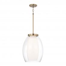  355911AD - 1-Light Pendant in Aged Brass with Layered White and Clear Glass