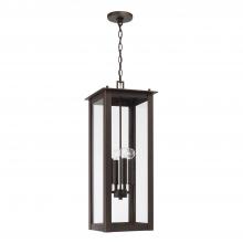  934644OZ - 4-Light Outdoor Rectangular Hanging Lantern in Oiled Bronze with Clear Glass