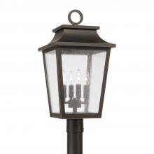  953345OZ - 4-Light Outdoor Tapered Post Lantern in Oiled Bronze with Ripple Glass