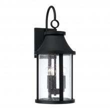  953631BK - 3-Light Outdoor Cylindrical Wall Lantern in Black with Seeded Glass