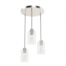  13062 - Hunter Hartland Brushed Nickel with Seeded Glass 3 Light Pendant Cluster Ceiling Light Fixture